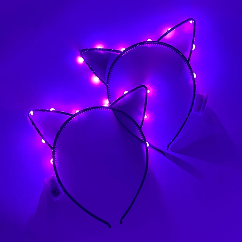 colorful LED Headband With Lights Birthday Supplies Glowing Cat Ear Hairband Neon Women Girl Hairwear Romantic Luminous Headband