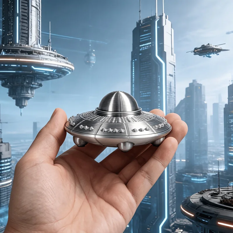 Figuras de Metal Estilo Retrô UFO, Impressas em 3D, Ornamentos de Naves Espaciais de Ficção Científica para Entusiastas do Espaço, Decoração para Casa, Escritório e Quarto