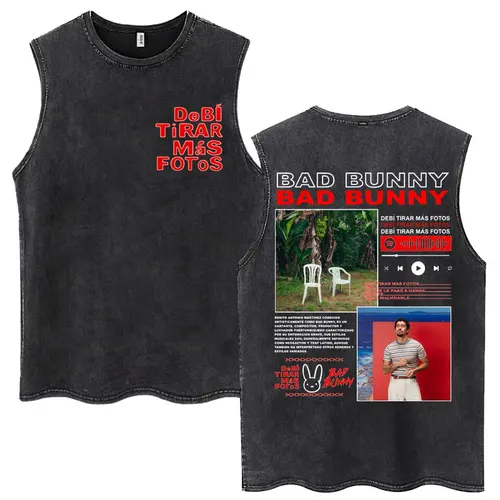 Imagen 2 del producto Camisetas sin mangas lavadas Vintage del rapero Bad Bunny, camisetas sin mangas del álbum DTMF DeBi TiRAR MaS FOToS, camiseta holgada de moda Hip Hop para hombre