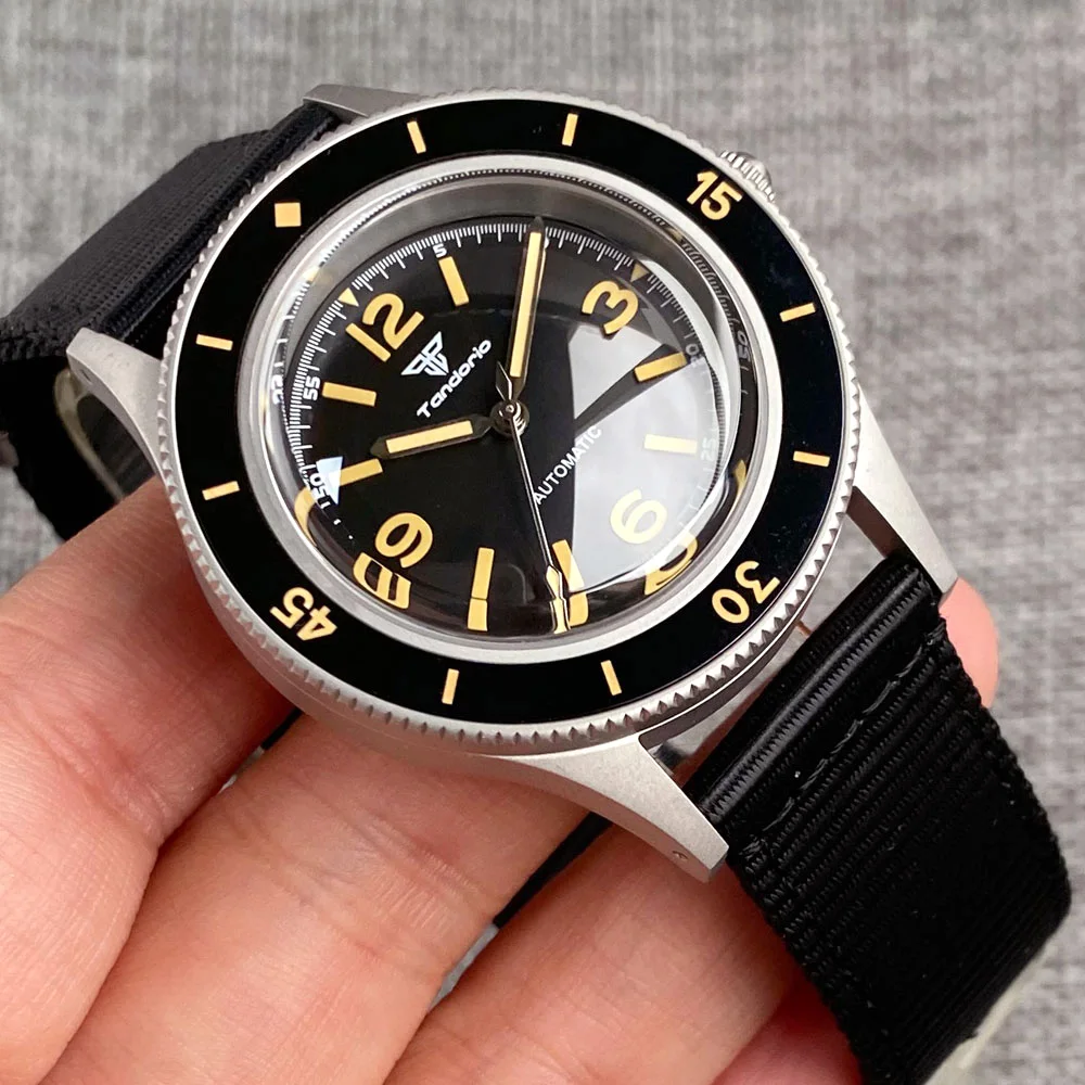 20bar Waterproof 50-FATHOMS Mechanical Watch Men Domed Sapphire Glass S NH35 PT5000 Orange Hand Sandblast Case Act 3 Swim Clock