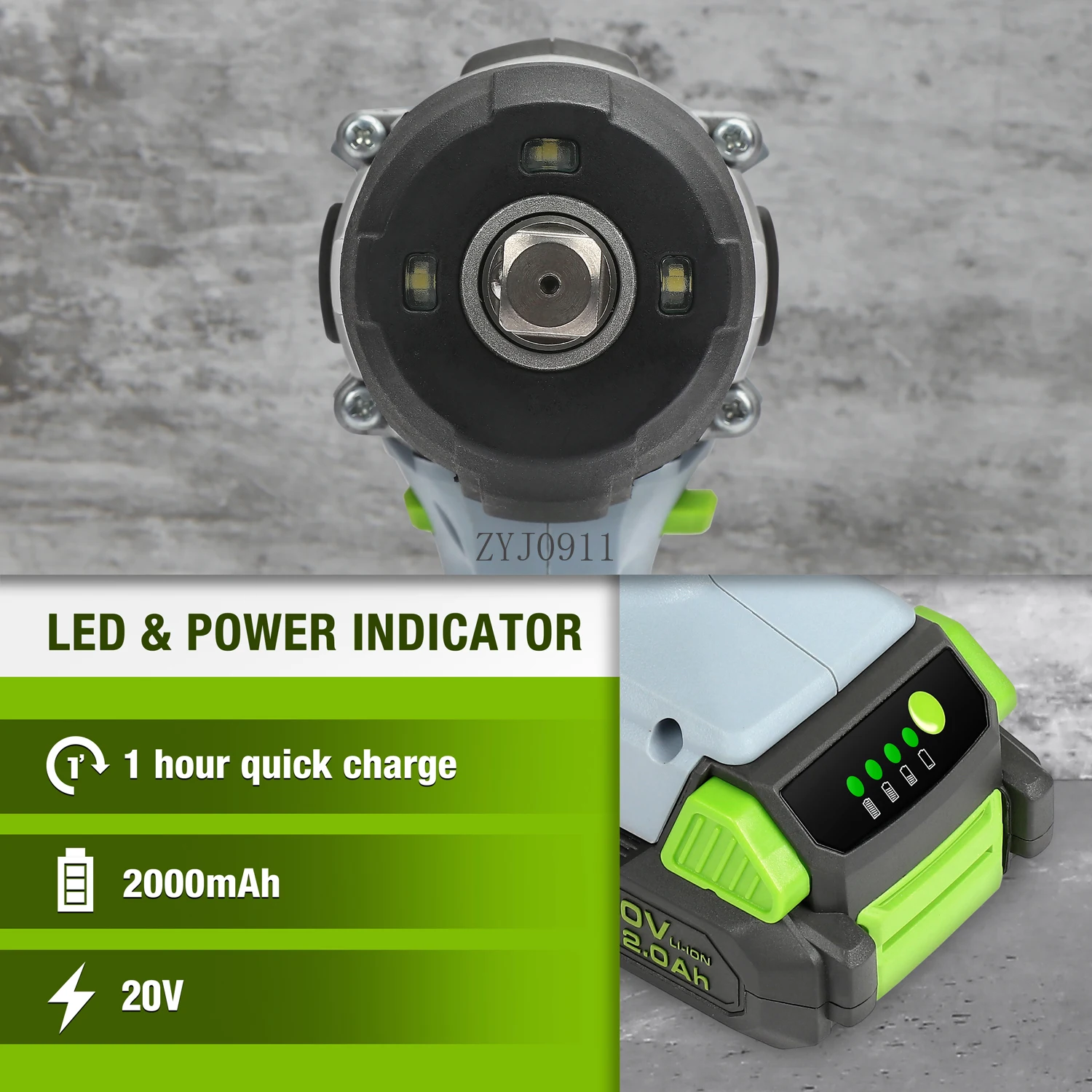 20V 무선 임팩트 렌치 1/2인치 320피트 파운드 최대 토크 2.0Ah 리튬 이온 배터리(고속 충전기 포함), Ea용 벨트 클립