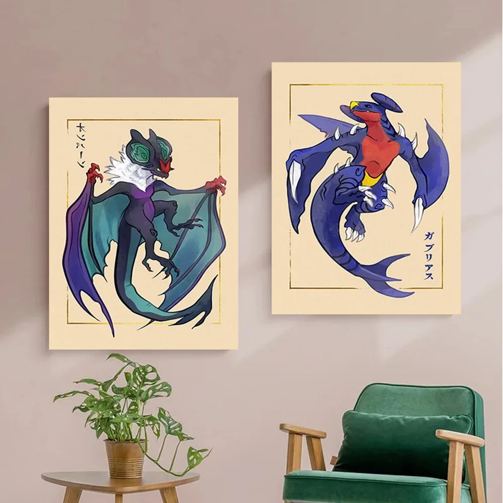 Pokemon Cartoon Poster Rayquaza Pikachu Gengar Charizard Anime Action Figures Canvas Painting Wall Decoration Poster Kids Toys