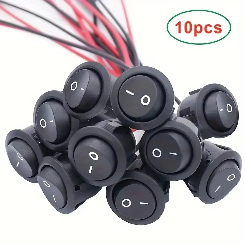 5/10 Pack Mini Round Boat-Shaped Switches, 20mm, Spst On/Off 12V Dc Power Switch, Easy to Install, Nylon Shell, Brass Terminals, Included # 187 Conductor Wire