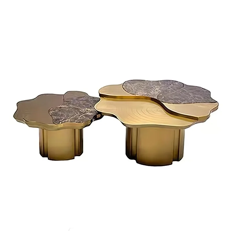Natural marble coffee table combination living room stainless steel tea table coffee table