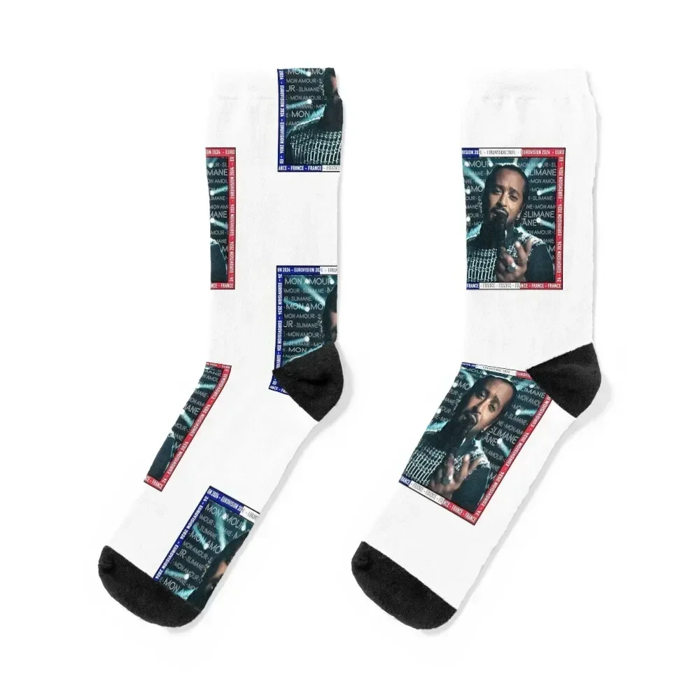 

Eurovision 2024 Slimane Mon Amour France Socks designer Stockings man winter gifts anti slip football Socks For Men Women's