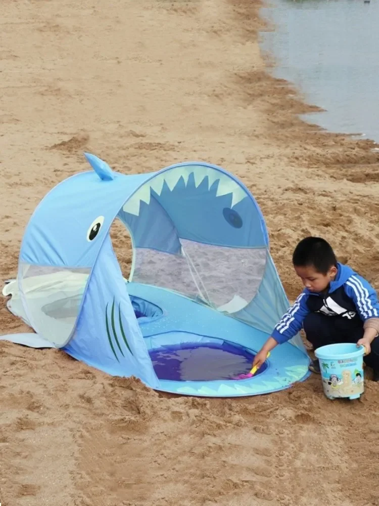 Children's pool, beach sanddigging, water play, tent, shark, whale, seaside, single and double shade, folding portable playhouse