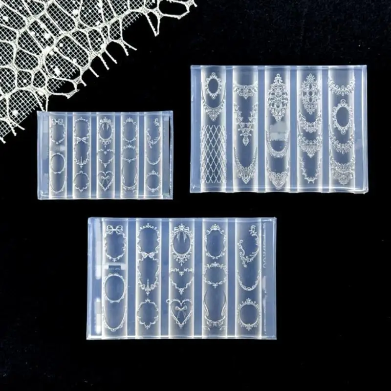 Nail Art Silicone Molds Vintage Lace Patterns Easy Demold For Home DIY Pro Salon Nail Art Design