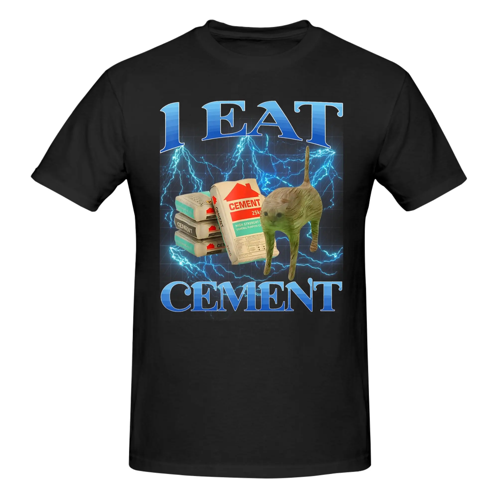 1 Piece Cute Cat I Eat Graphic 100% Cotton T-Shirt C-Cement Tees Tops For Men
