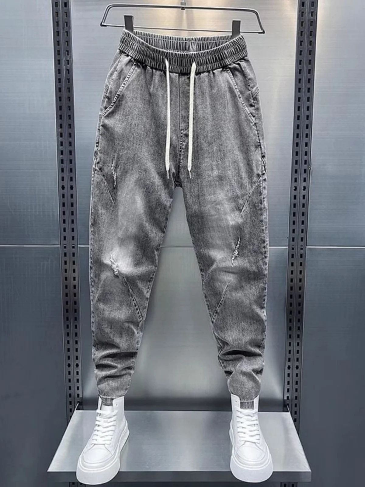 

Мужские джинсы Slim Fit: модные, новые, весна-осень, с эластичным поясом, с манжетами, повседневные, в стиле Harlan