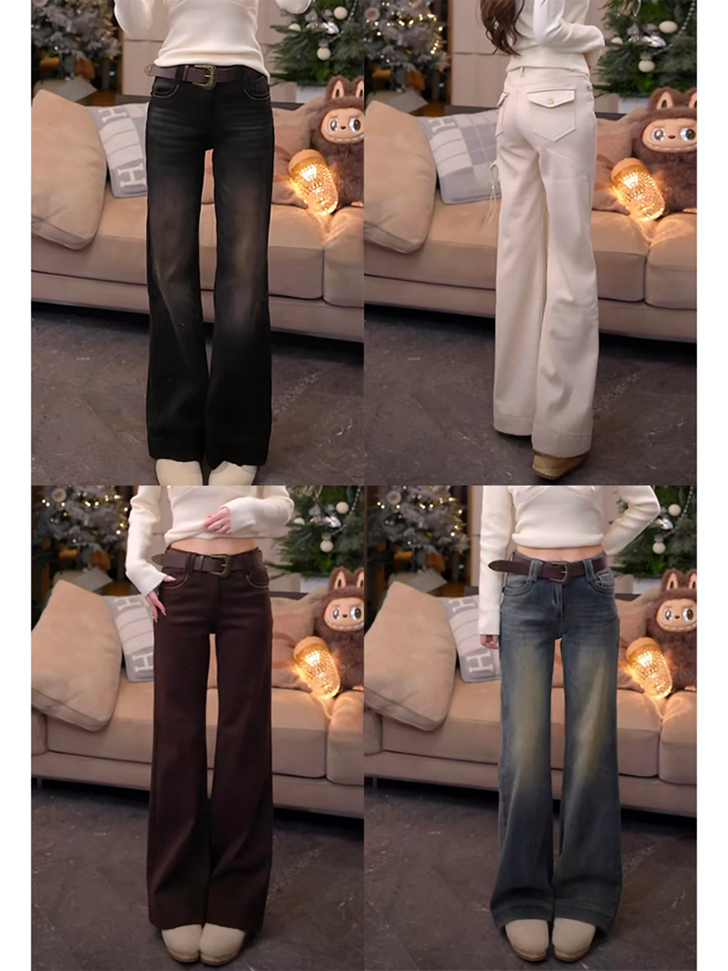 

Mimius Retro Flared Jeans Women's Thiened Fce High Elastici Stand Waist Cotton Denim Pants Vintage Sle