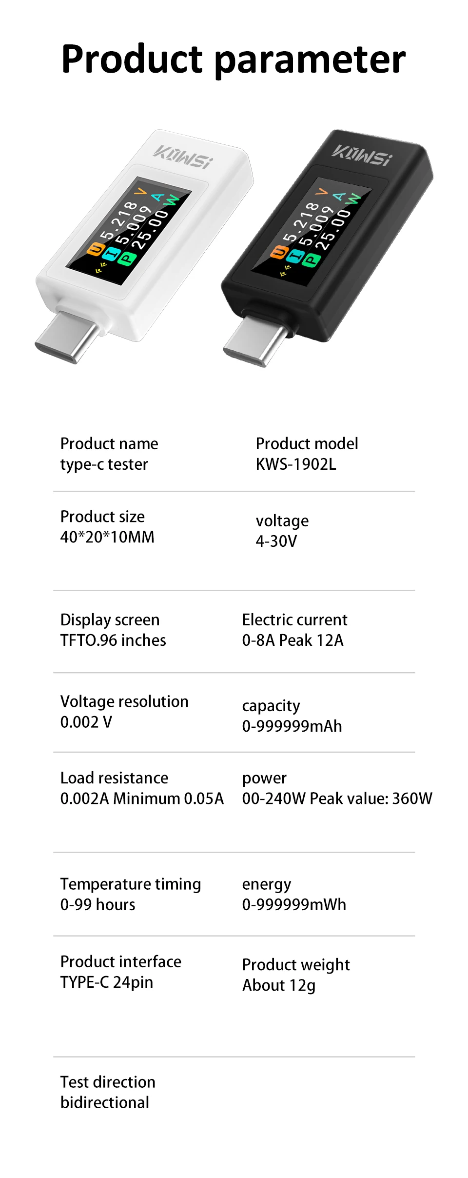 Typ C Strom Spannung Kapazität Tester 4-30V 0-8A DC Spannung Amperemeter Power Meter Handy Lade tester Batterie Test – Detail 12