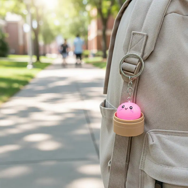 Cute Kawaii Steamed Bun Keychain With Press Activated LED Light And Mini Steamer Base Perfect For Backpack Decor And Small Gifts