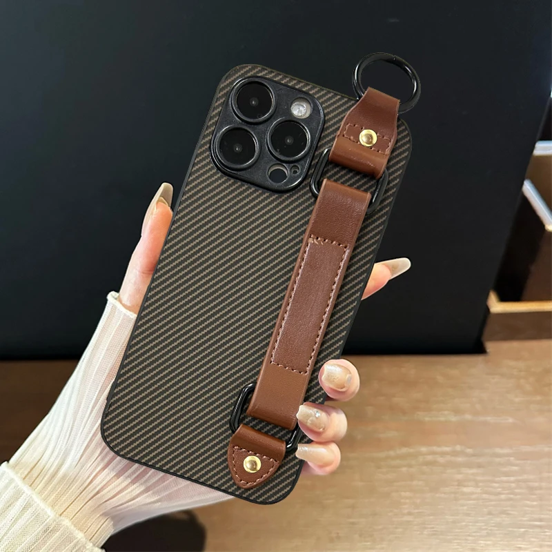 

Wrist Strap Holder Stand Business kevlar Phone Case For Redmi 14R 13R 12C 11A 14C 10 Carbon fiber Textured Plain protection