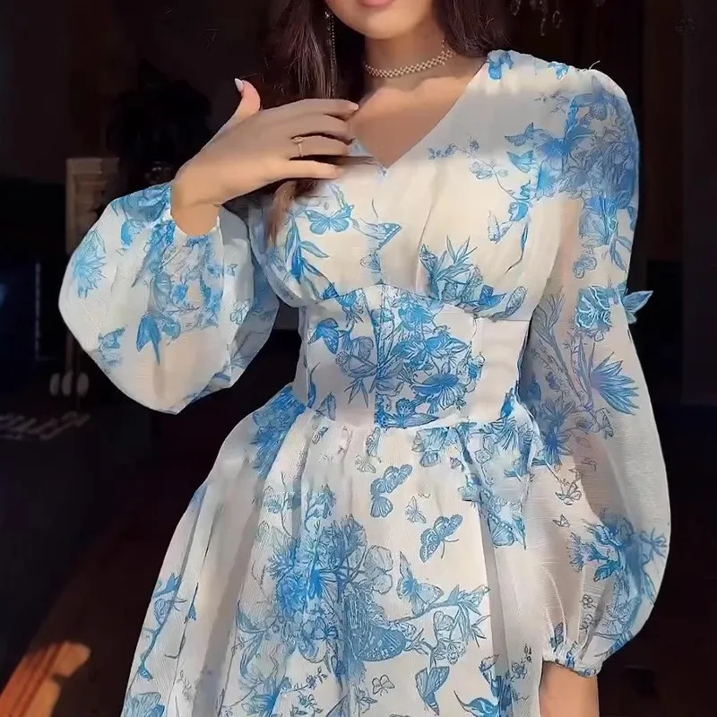 Sister Star Damenkleider Großhandel Mode Hohe Taille Temperament Französisch Schlank Lange Big Swing Pendler Urlaubskleider