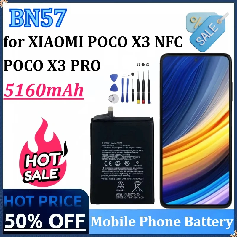 

Новый аккумулятор BN57 3,87 В для XIAOMI POCO X3 NFC/POCO X3 PRO, высококачественные сменные аккумуляторы для мобильных телефонов + инструменты