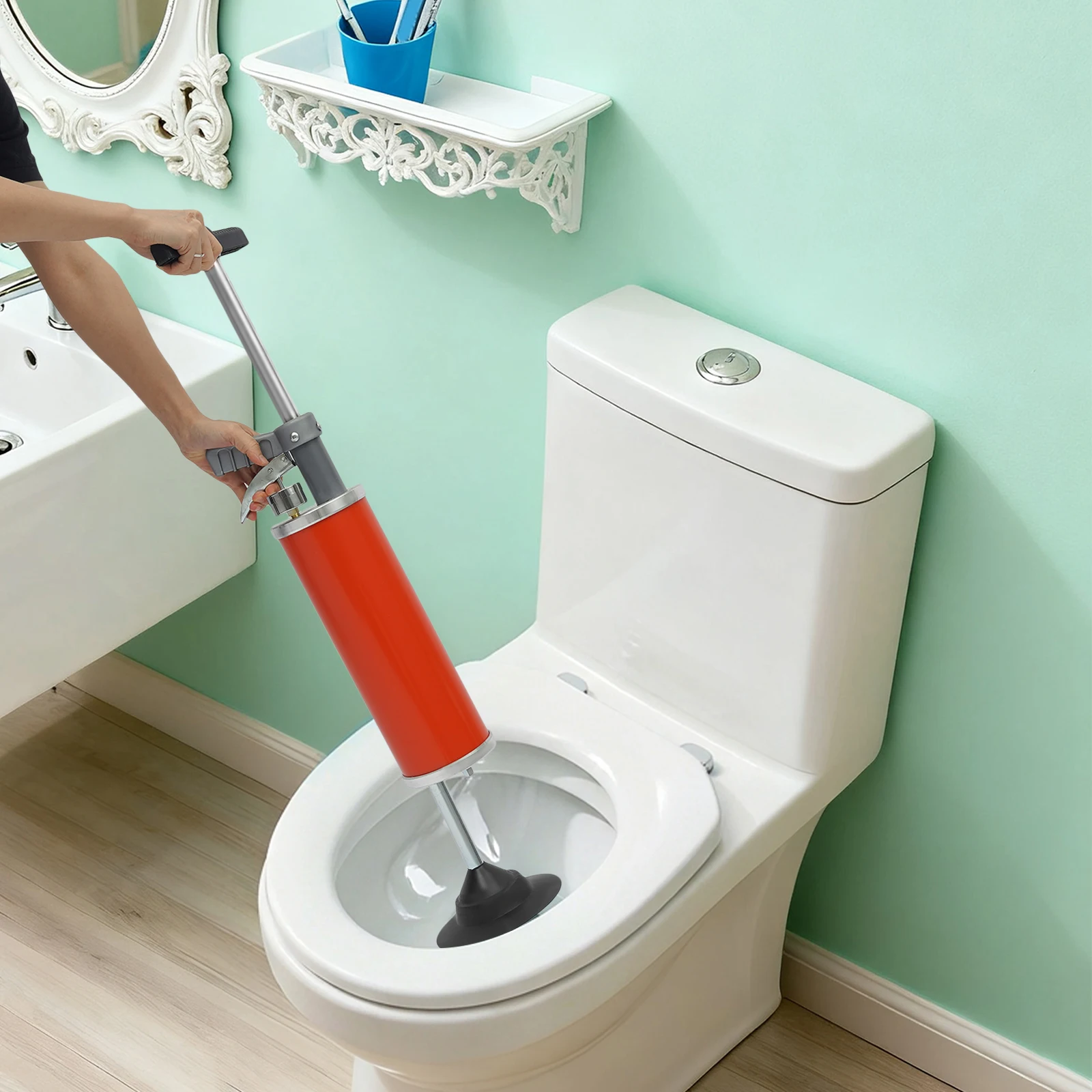Déboucheur de toilettes portable haute pression, déboucheur manuel pour lavabo, pompe à air pour déboucher les drains, pour éviers de salle de bain et drains de douche.