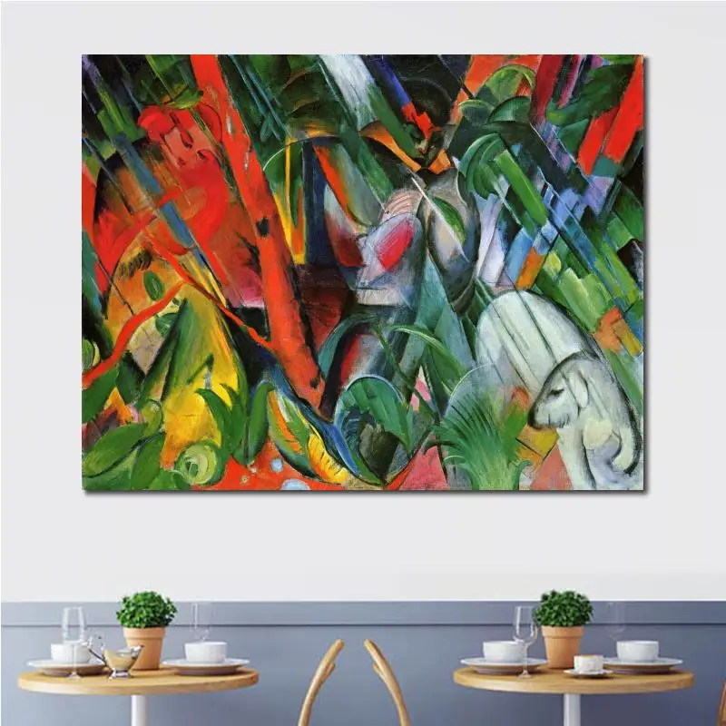 Abstract Landscape Canvas Art Handmade Large Wall Picture Franz Marc Painting Animal Modern Artwork Colorful Living Room Decor