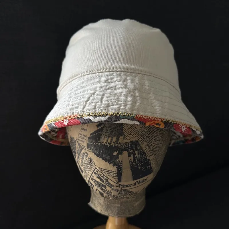 British Retro Reversible Double-Sided Fisherman Cap Spring Summer Self-Closing Printed Design Hat