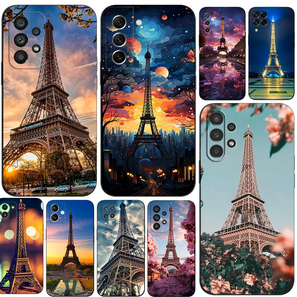 Black Tpu Case For Samsung Galaxy A03 SM-A035 A03 Core A03S A13 A23 LTE A33 A53 A73 4G 5G Eiffel Tower