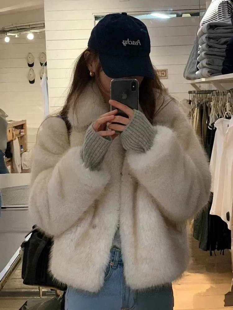 

Women's Faux Fur Coat Ounce Collar Thiened Warm Winter New Sle Versatile Small Size Plu Outerwear Casual Long Sve