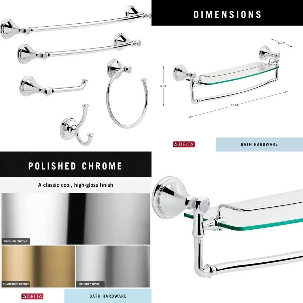 

18-inch Polished Chrome Glass Shelf with Towel Bar by Cassidy 79710