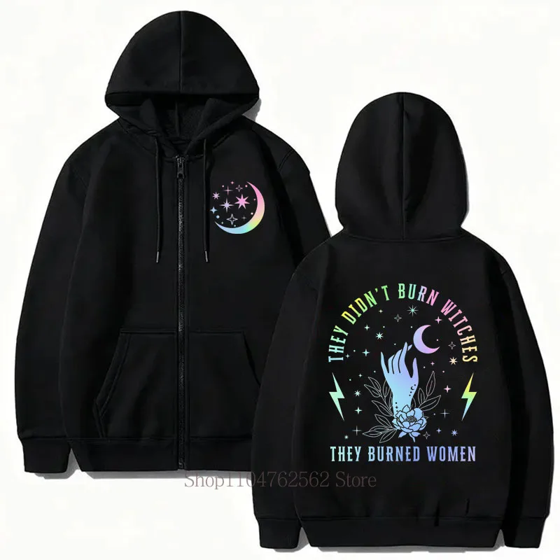 Witchy Pattern Print Zipper Hoodie Autumn Winter Women Casual Fashion Harajuku Jacket Coat Long Sleeve Fleece Zip-up Sweatshirts