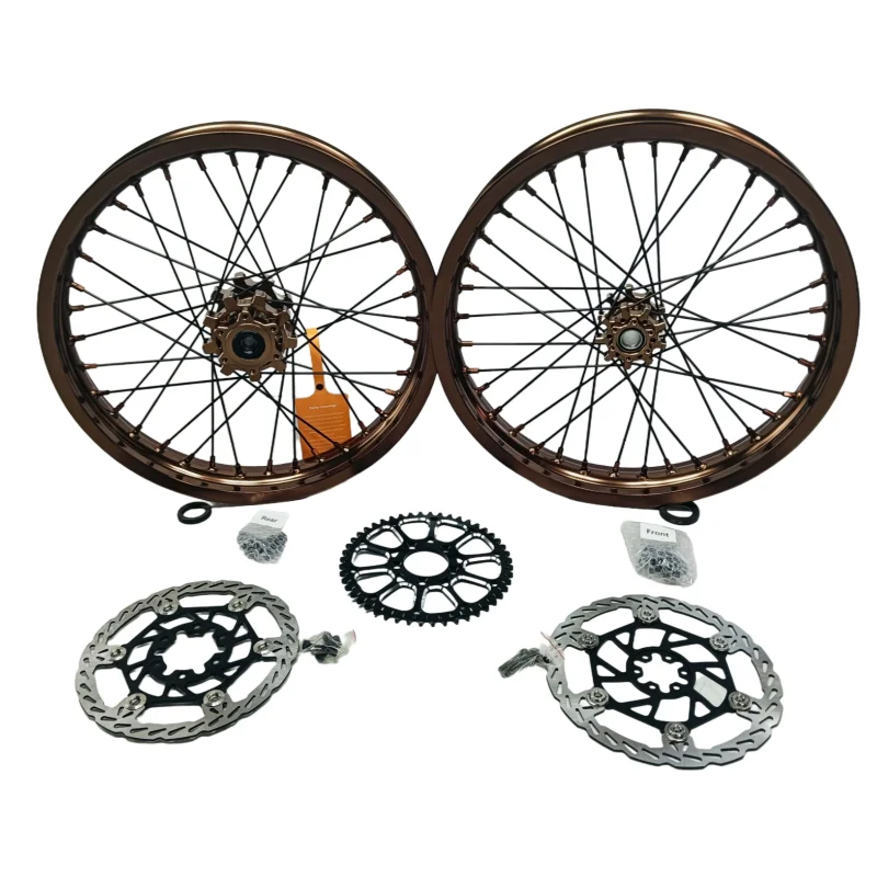 

19/16 Inch Aluminum Alloy Bronze Rims Hubs - Dirt Bike Wheel Set for LBX/Sur Ron Light Bee