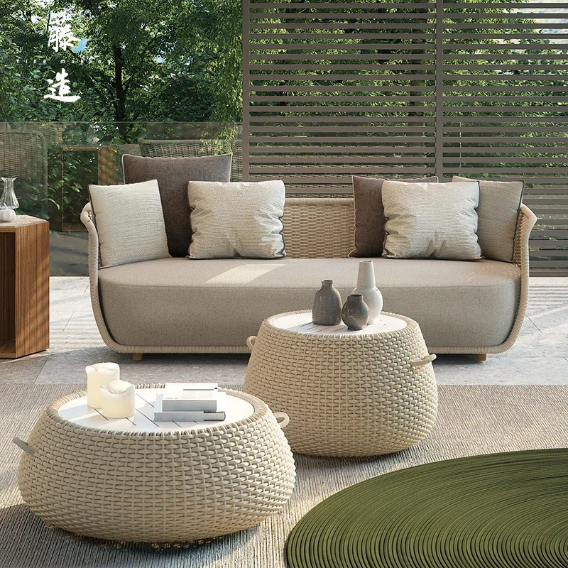 

Bellagio Nordic Outdoor Vine Weaving Sofa Living Room Outdoor Courtyard Simple Casual Vine Chair Sofa Combination