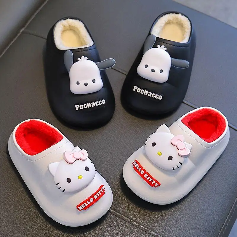

Детские хлопковые тапочки Sanrio Kuromi с героями мультфильмов, модная домашняя обувь Kawaii для девочек, непромокаемая нескользящая обувь на четыре сезона, новинка