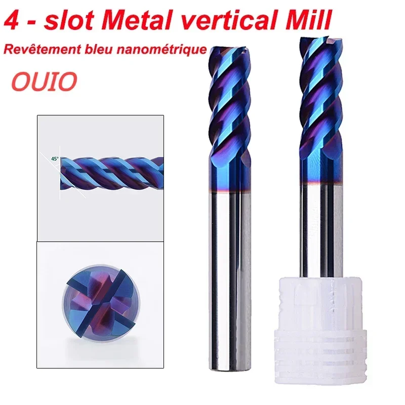 

OUIO 1pc HRC65 4 Flutes Carbide End Milling Cutter Tungsten Steel Endmill Square Fraise CNC Machine Drill Bit for Metal Cutting