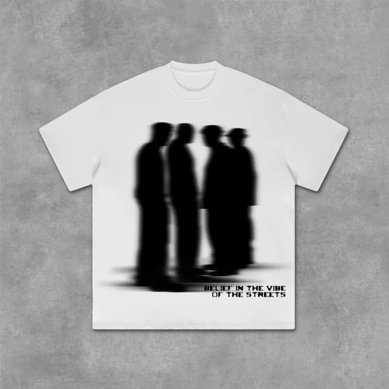 Street Atmosphere Virtual Shadow Characters Shadow Graphic Cotton T-Shirt Men Y2K Vintage Oversize Tshirt Streetwear Women Tops