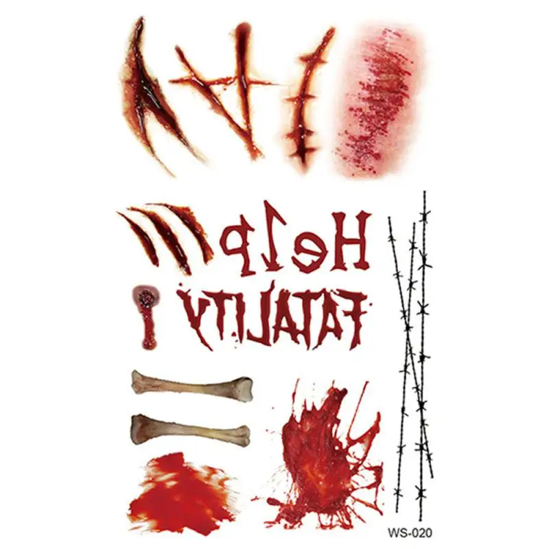 Horror Realistic Fake Bloody Wound Stitch Scar Waterproof Temporary Tattoo Sticker Halloween DIY Masquerade Prank Makeup Props