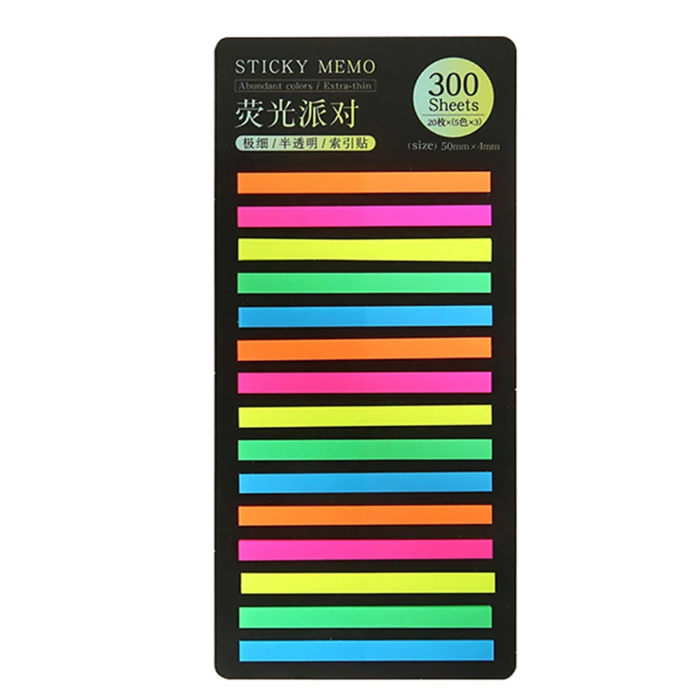 Colorido Fluorescente Sticky Notes, translúcido Estudante Papelaria Suprimentos, Estudando Planners, à prova d'água, 1 2 3Pcs, 300 Folhas