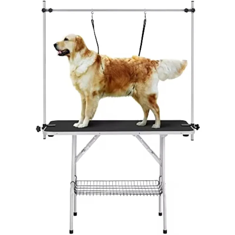 Petsproofing Stainless Steel Foldable Large Pet Salon Table Height Adjustable Dog/Cat Grooming Station Scissors Included Rubber