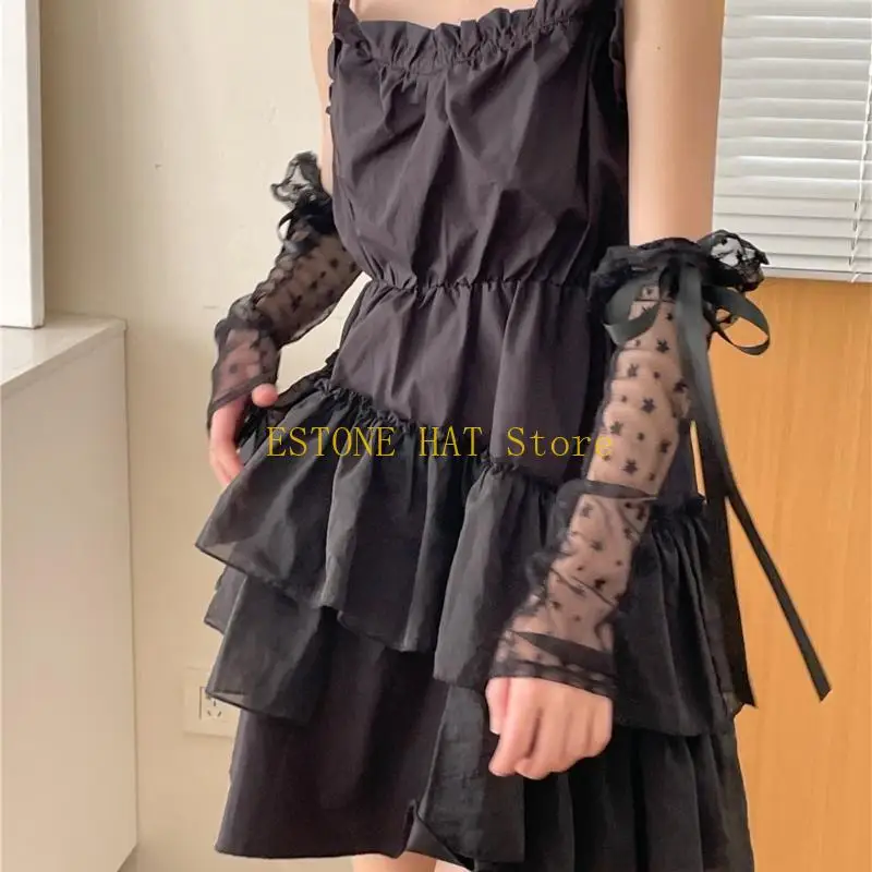 49MF Y2K Girls Floral Lace Gloves Sun-Protective Arm Sleeves Women Long Gloves Accs