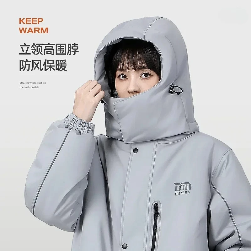 Winter Motorcycle Riding Windproof Quilts One-piece Electric Scooter Warm Coat Cotton Wadded Jacket Plush Thick Jumpsuits