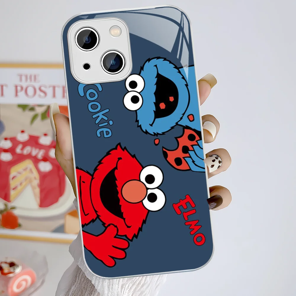 Cute Cookies ELMO Sesame Street Phone Case For iPhone 15 13 12 Mini 11 Pro XS Max X XR 14 Plus Tempered Glass Cover