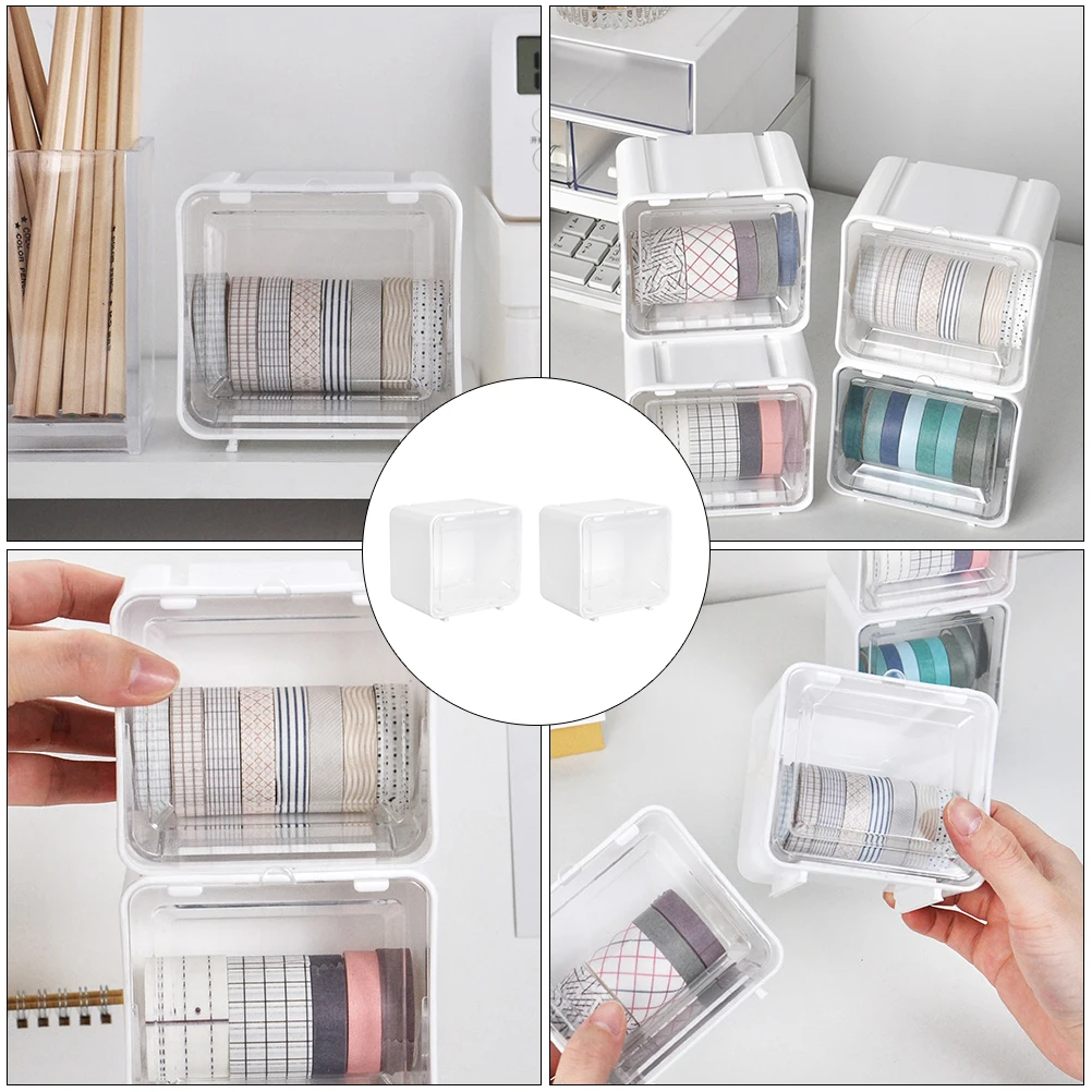 

2pcs 2 Stationery Mini Organizer Compact Size Durable PP Desktop Tape Storage Organizer Material Home Office Use Storage Box