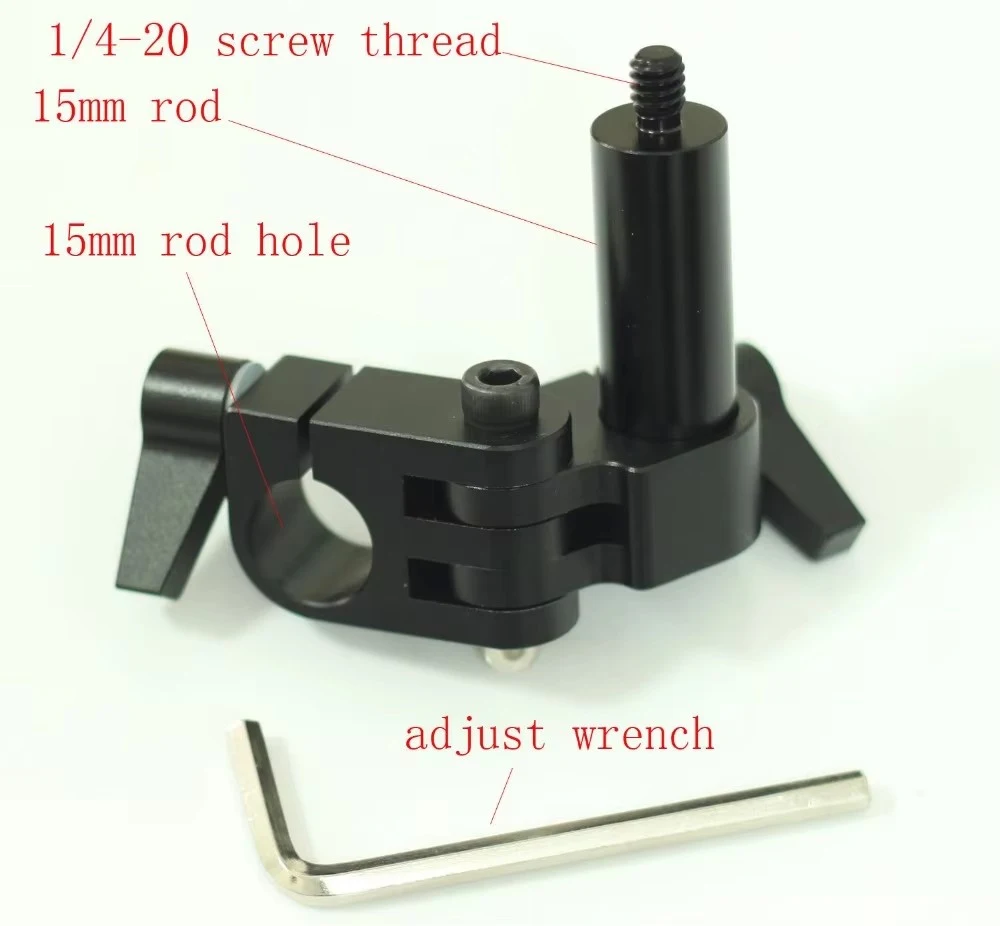 Rotated Rod Clamp With 1/4 female to male rod For Follow Focus DSLR Rig Rail, 1/4-20 thread to 15mm rod clamp adapter unit