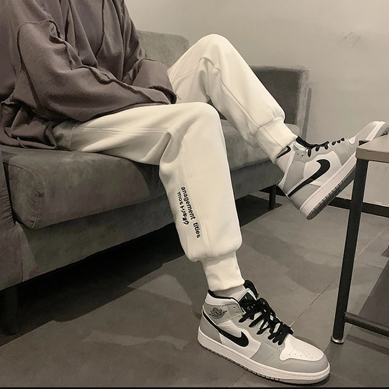 

Men's Sport Pants Fleece Lined Casual Loose Fit Trendy Korean Style Autumn Winter Cotton Blend Straight Leg Long Pants
