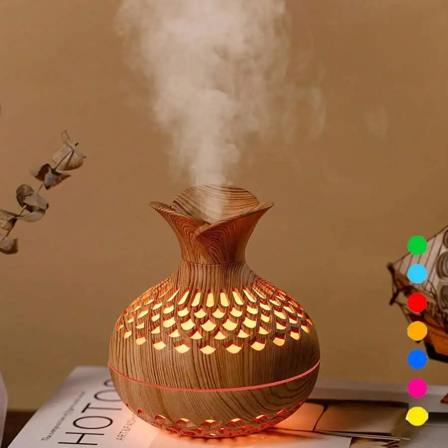 

Portable Mini Humidifier, 300ml Wood Grain Vase Small Humidifiers, Quiet Cool Mist Plant Humidification For Bedroom Car, USB Per