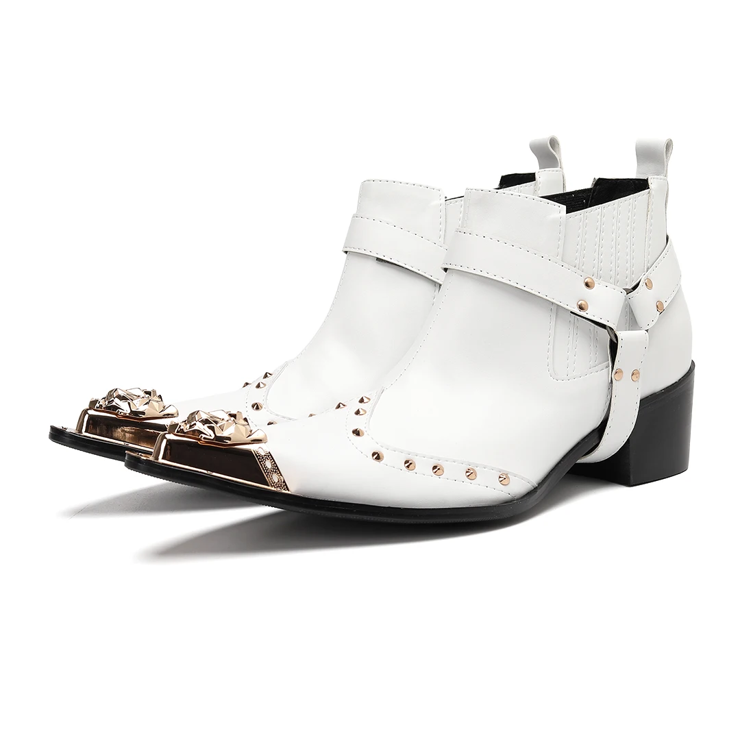 Schwarze Herren-Stiefeletten aus Schlangenleder mit Nietenbesatz, Blockabsatz, auffälliges Design, modische Schuhe für Bars, Bühnen, Streetwear und besondere Anlässe. – Detail 31