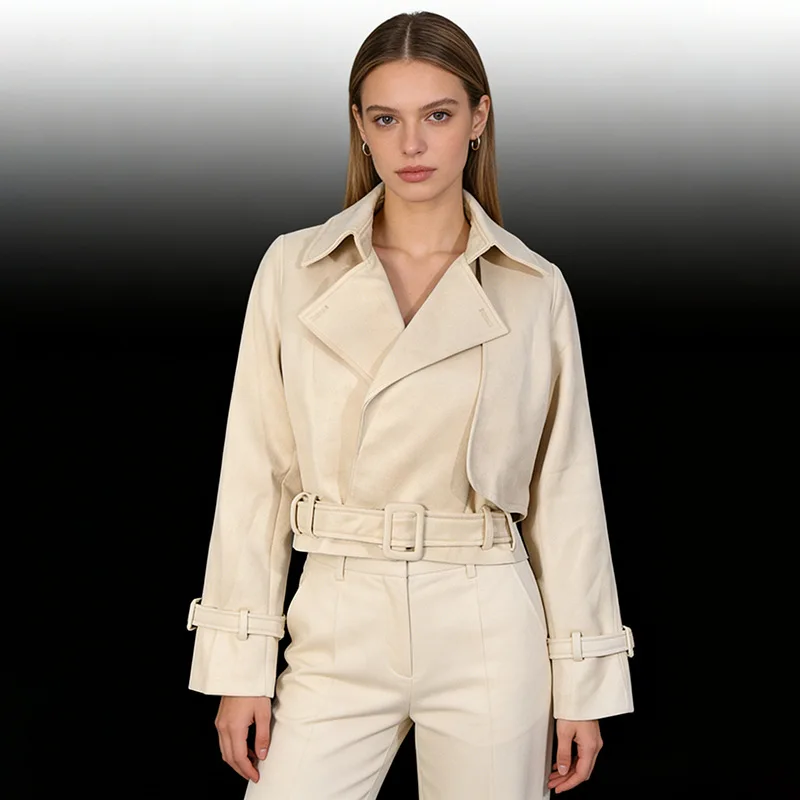 Modern Chic Fashion Foreign Trade Short Jacket Women 2026 Early Autumn New Vintage Unique Versatile Belted Waist Coat Hig