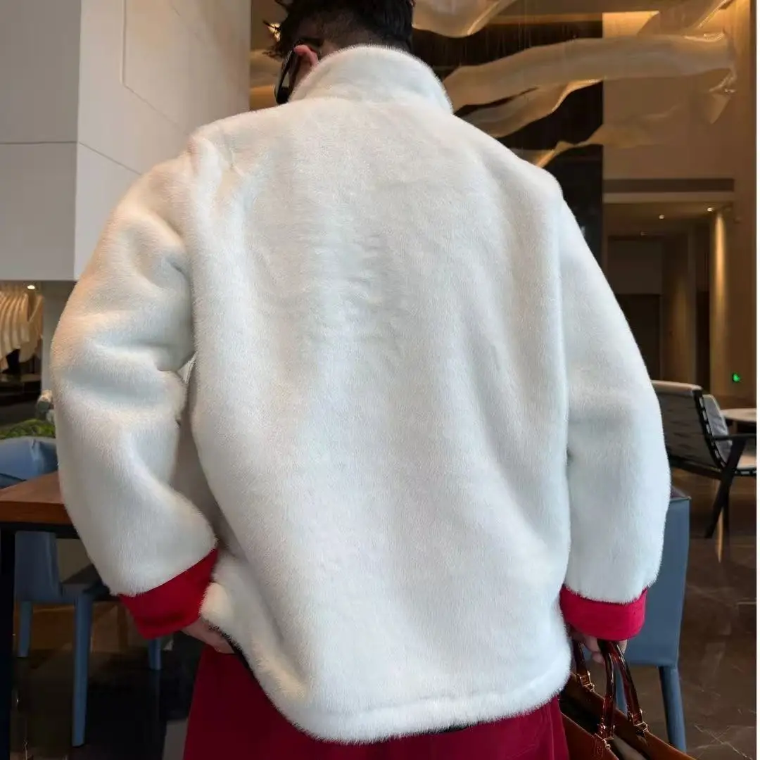 New Chinese Style Coat Men's Traditional Thicken Button Jacket Festive Casual Fashion Overcoat Trendy Tops Male