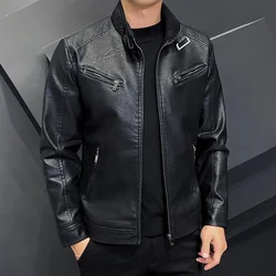 2024 High-quality Leather Men Autumn New Fashion Handsome Young Motorcycle Jacket PU Leather Men Trend Men Jacket