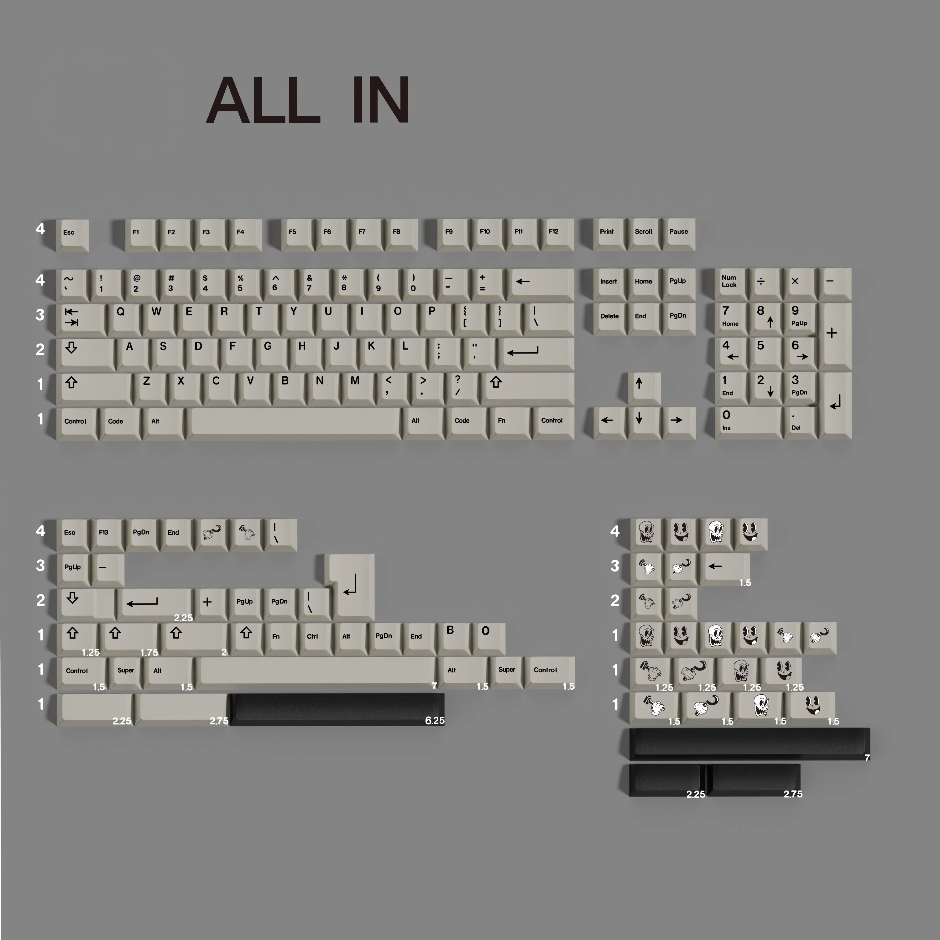 1 Set DMK Rubber Keycaps PBT 5 Side Dye Subbed Key Caps Cherry Profile Russian Cyrillic Keycap For Double B Split 7U Spacebar