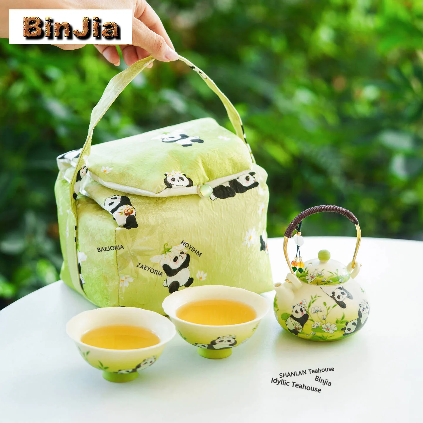 BAEJORIA Decal Panda Travel Tea Set Kit Retro 1 Pot 3 Cups Tea Maker Organizer Portable Picnic Stock Bags Supplies Craft
