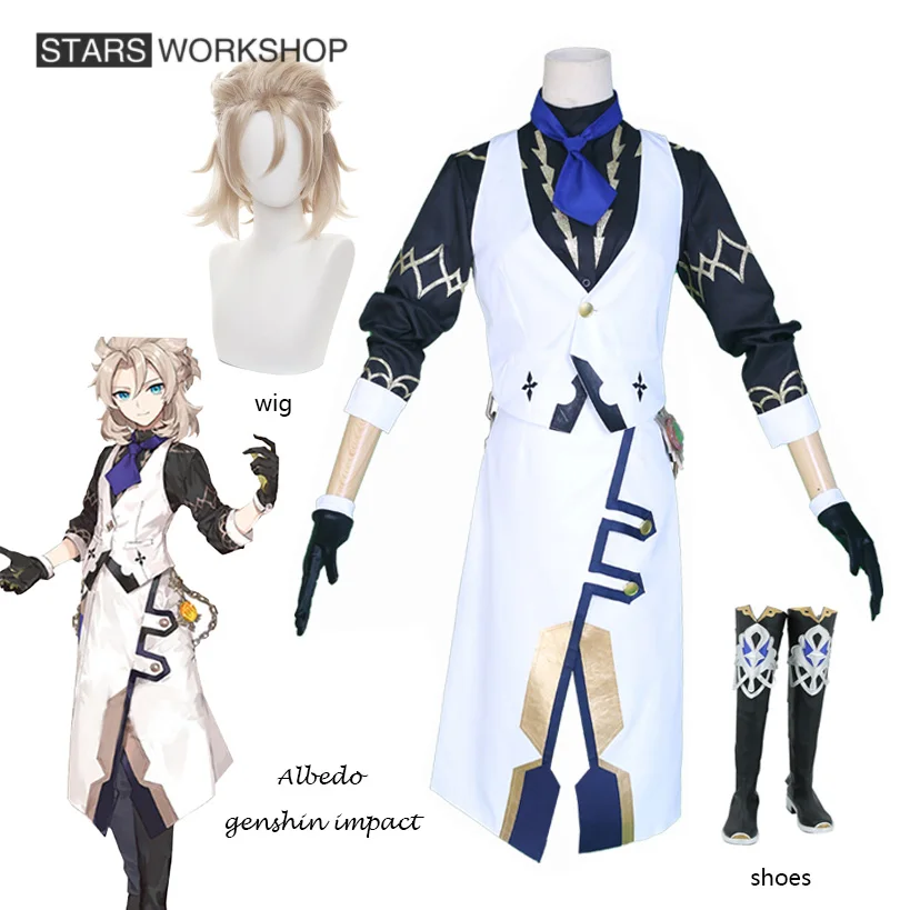 Game Genshin Impact Albedo Cosplay Costumes Fancy Waiter Uniform Halloween Carnvial Paryt Suit