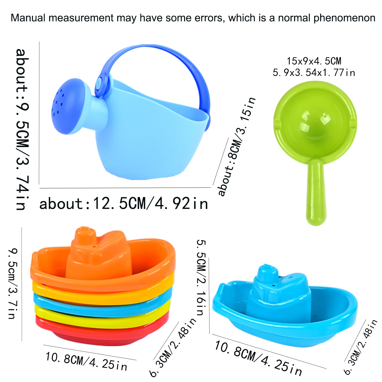 Children'S Bath Toys, Stacked Boats, Multi-Color Watering Cans, Parent-Child Interactive Bath Spoons, Beach Boats, Leaky Spoons