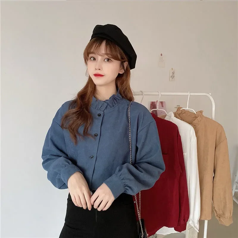 

Long-sleeved Shirt Women's Autumn New Style Japanese Fungus Collar Loose Shirt Student Sweet Versatile Top